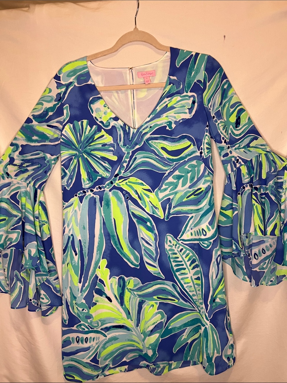 Lilly Pulitzer Blue & Green Tropical Ruffle-Sleeve Dress